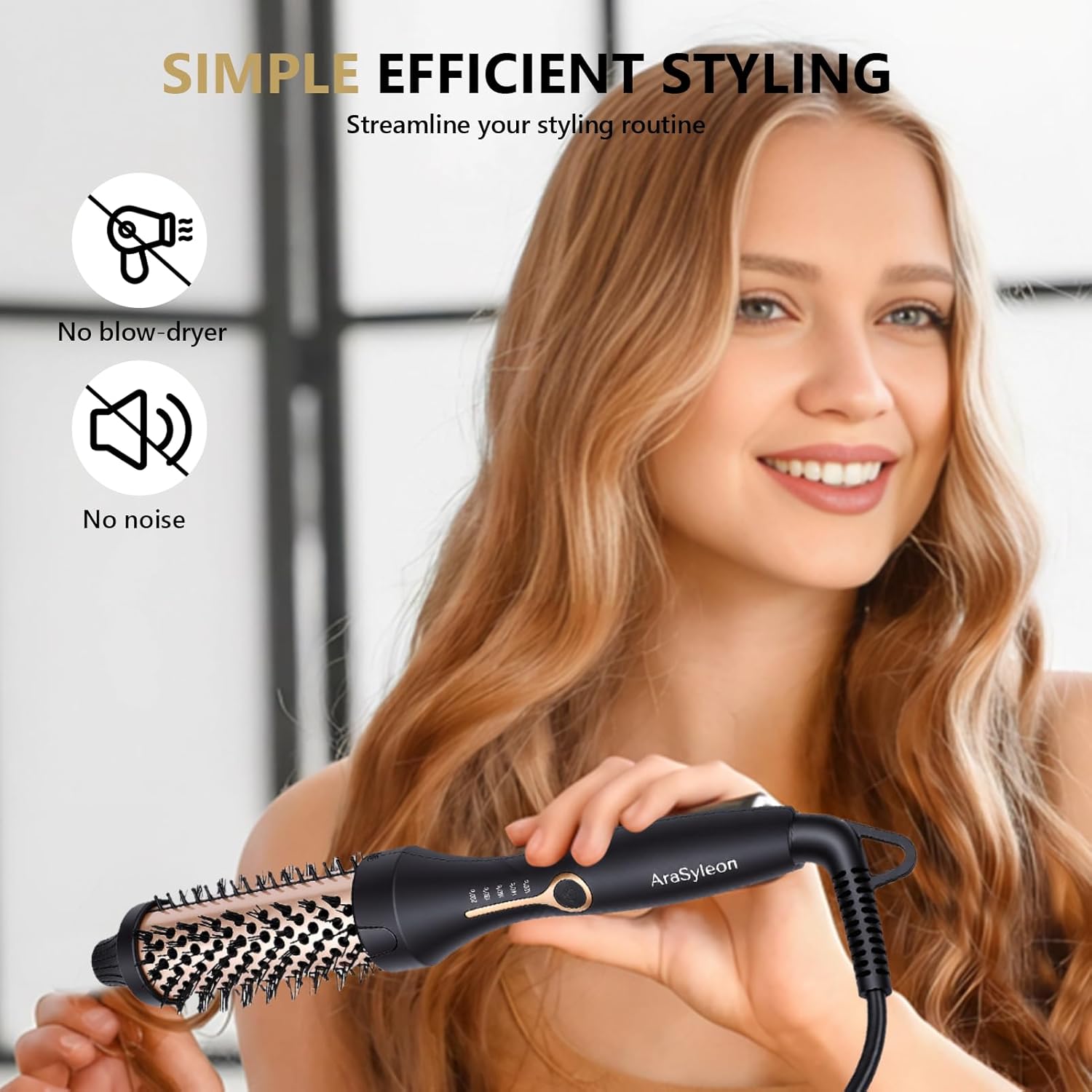 Thermal Brush 1.5 Inch, Heated Round Brush Curling Iron Rapid Heating 5 Temp Settings Easy to Create Blowout Look Voluminous Curls, Dual Voltage