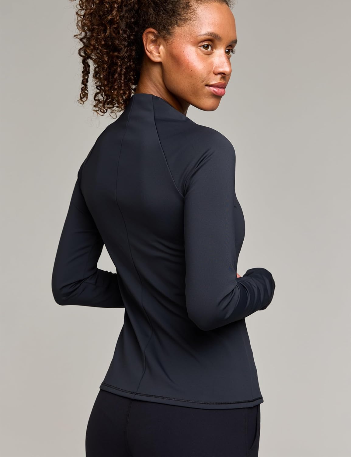 Women's Brushed Inside Quarter Zip Sweatshirt Long Sleeve Slim Fit Workout Shirts Collared Athletic Tops