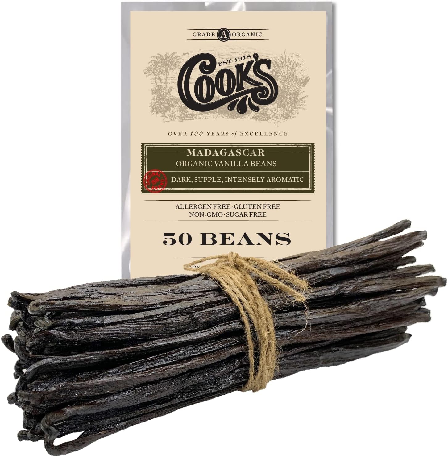 - 50 Organic Madagascar Whole Vanilla Beans, Grade A Vanilla Pods, Premium Vanilla Beans for Making Extract & Baking - Cook’s