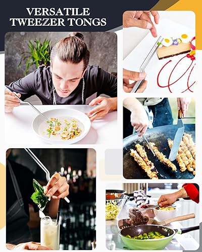 Miniatura 5 de Juego de pinzas de cocina de 10 pulgadas y pinzas compensadas, puntas dentadas de precisión, pinzas de chef profesional de acero inoxidable,