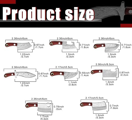 Miniatura 2 de Nuogo Juego de 8 mini cuchillos de bolsillo de Damasco, caja pequeña, cortador de llavero, cuchillo de carnicero de acero inoxidable con cadena de