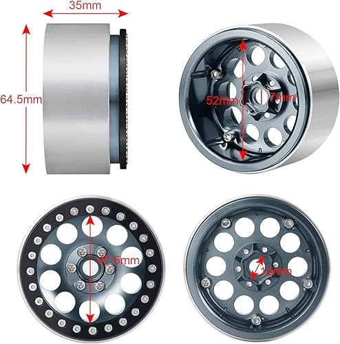 Miniatura 2 de Benedict Harry - Llantas de aleación de aluminio de 2.2 pulgadas Beadlock para 110 RC Rock Crawler Car Axial Wraith RR10 SCX10 90046 YETI D90 CC01