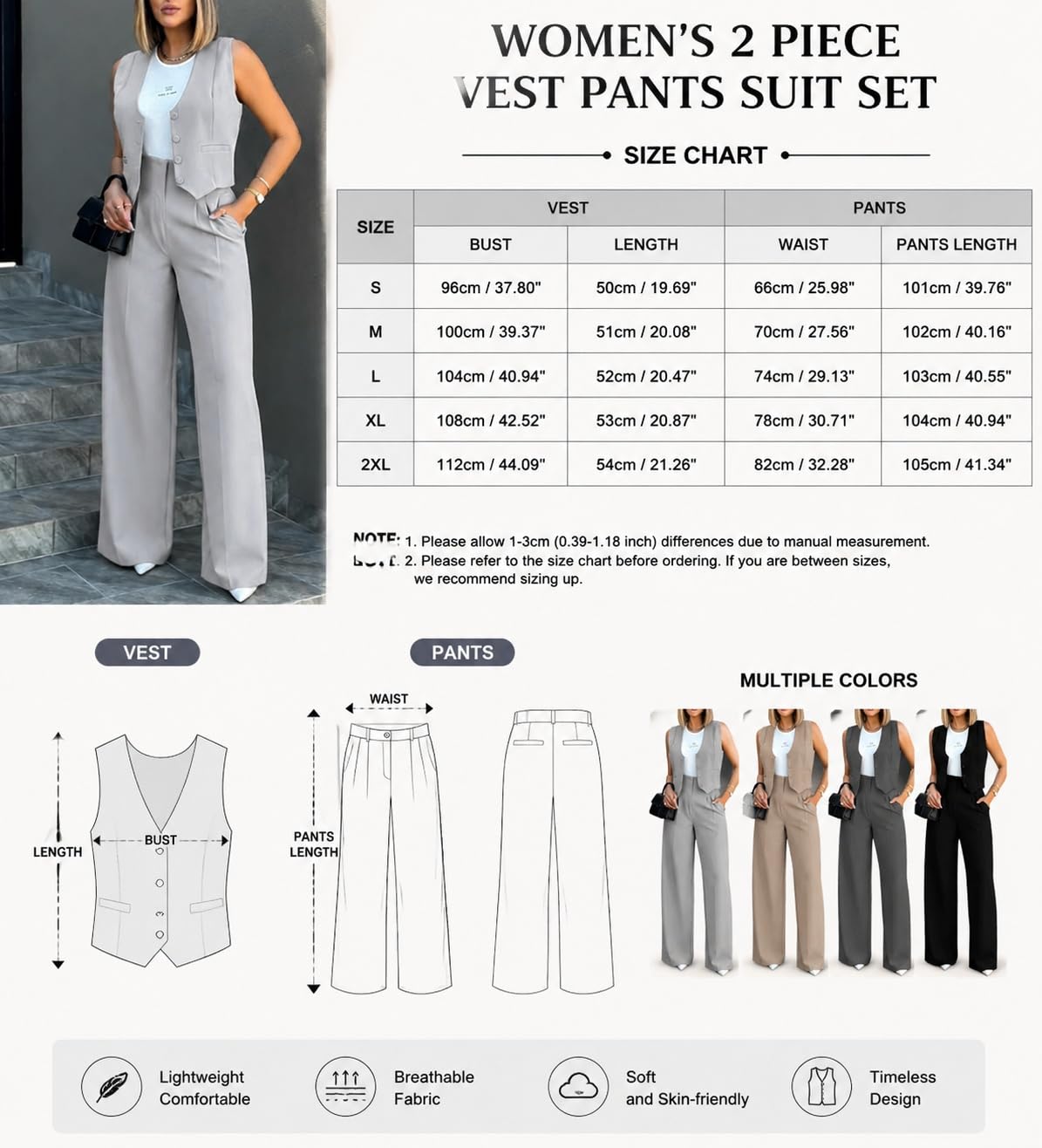Ensemble Ete Femme Ensemble Deux Pièces Pour Femme : Gilet Court Sans Manches Élégant Tailleur-Pantalon À Col V Et Pantalon Large Idéal Pour Le Travail Au Bureau