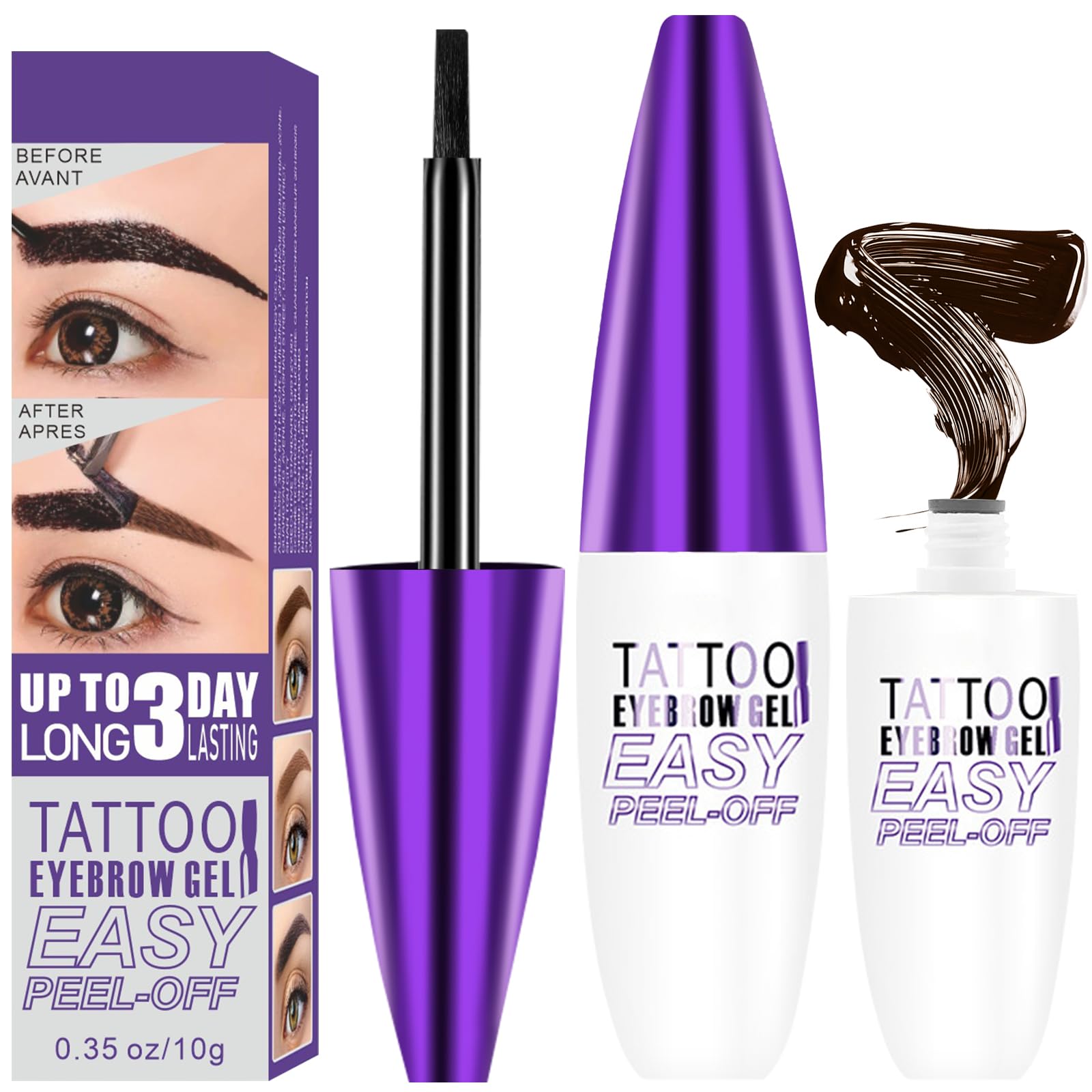 Eyebrow Tint Tattoo Peel Off Gel, Waterproof Long-lasting Brown Brow Tint Colours, Semi-Permanent Eyebrow Dye
