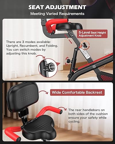 Miniatura 5 de pooboo - Bicicleta de ejercicio plegable, bicicleta estática vertical plegable, bicicleta magnética para interiores X-Bike con resistencia ajustable