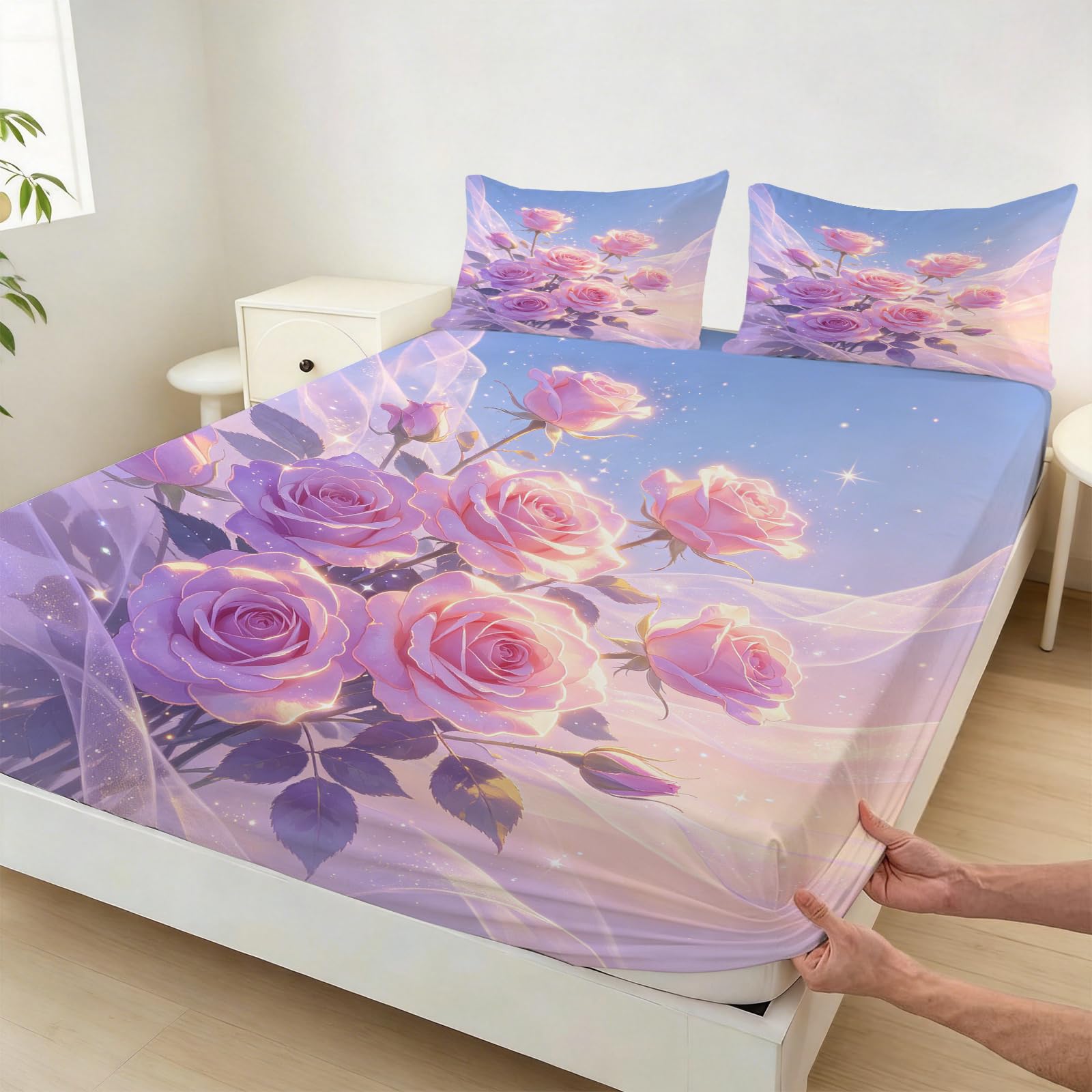 Sábana Bajera Ajustable 150 x 200 Rosa Romántico Onírico