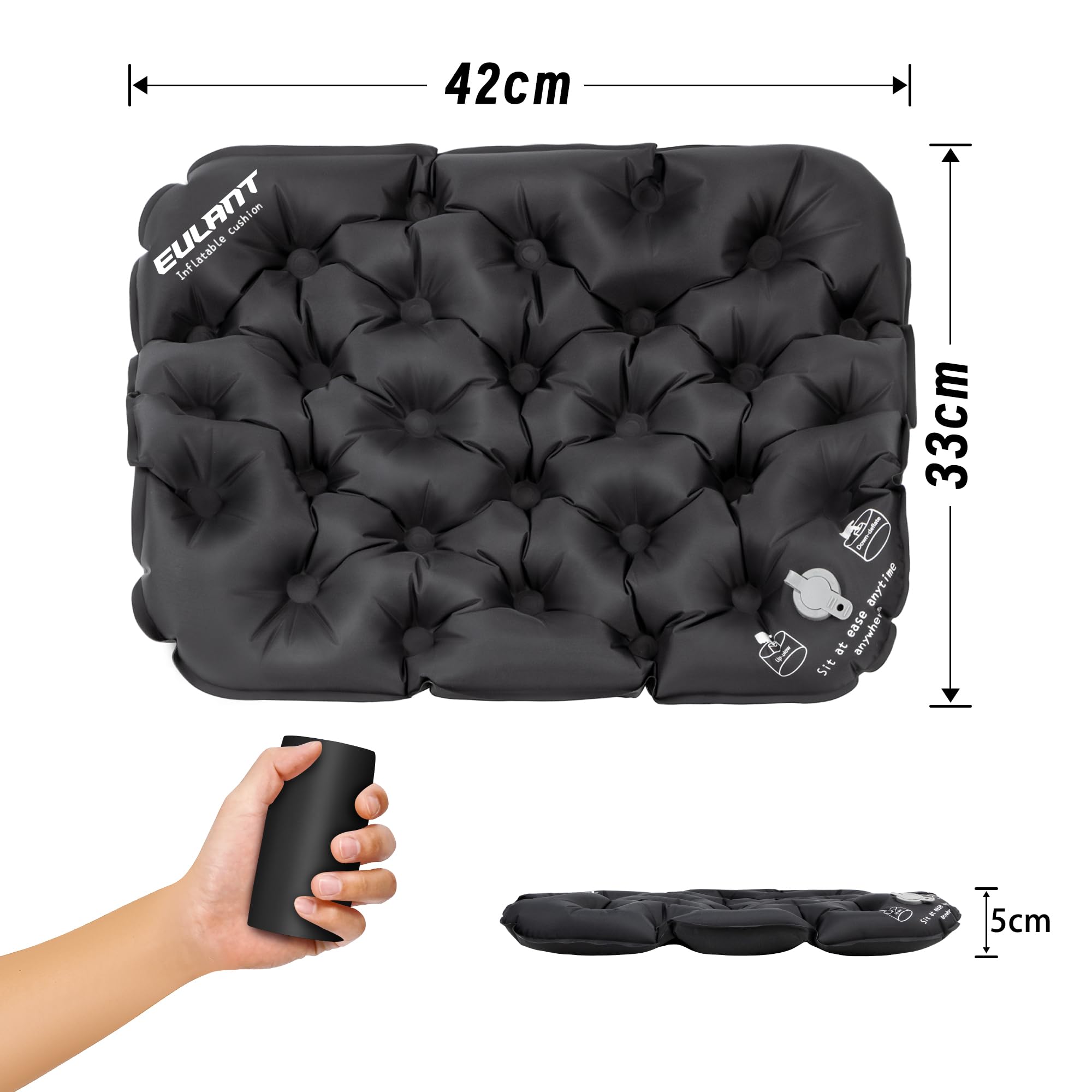 EULANT Inflatable Seat Cushion,Waterproof Air Cushion,Portable Sit Mat Pad for Camping Walking Hiking Travel Fishing Boating Flying Backpacking,or at Concerts Beach Lawn Floor Office,2pcs - Image 4