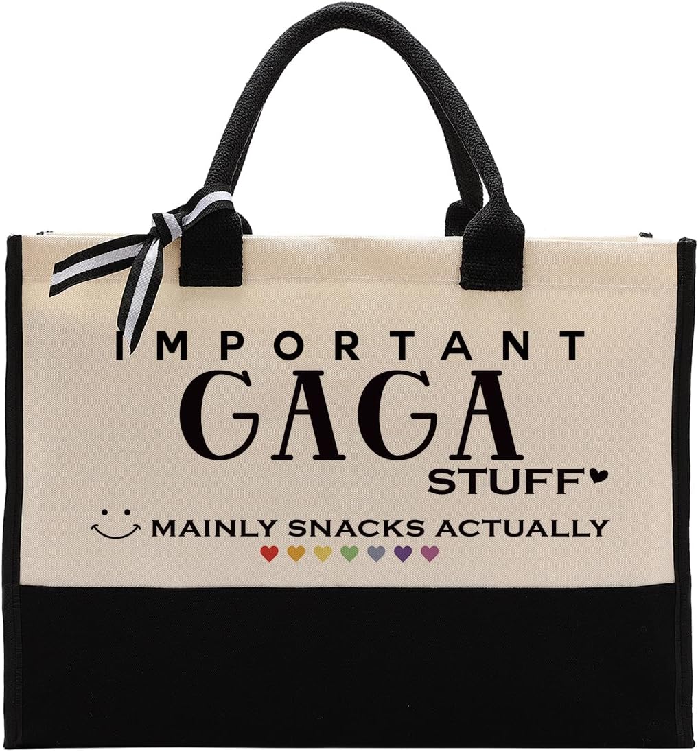EDCTO Gaga Gift, Canvas Tote Bag Cute Design, Important Gaga Stuff Canvas Bag, Cotton Canvas Tote Bag, Gaga Reusable Shopping Bag Gift, Grandparents Gift for Mother's Day Christmas Birthday