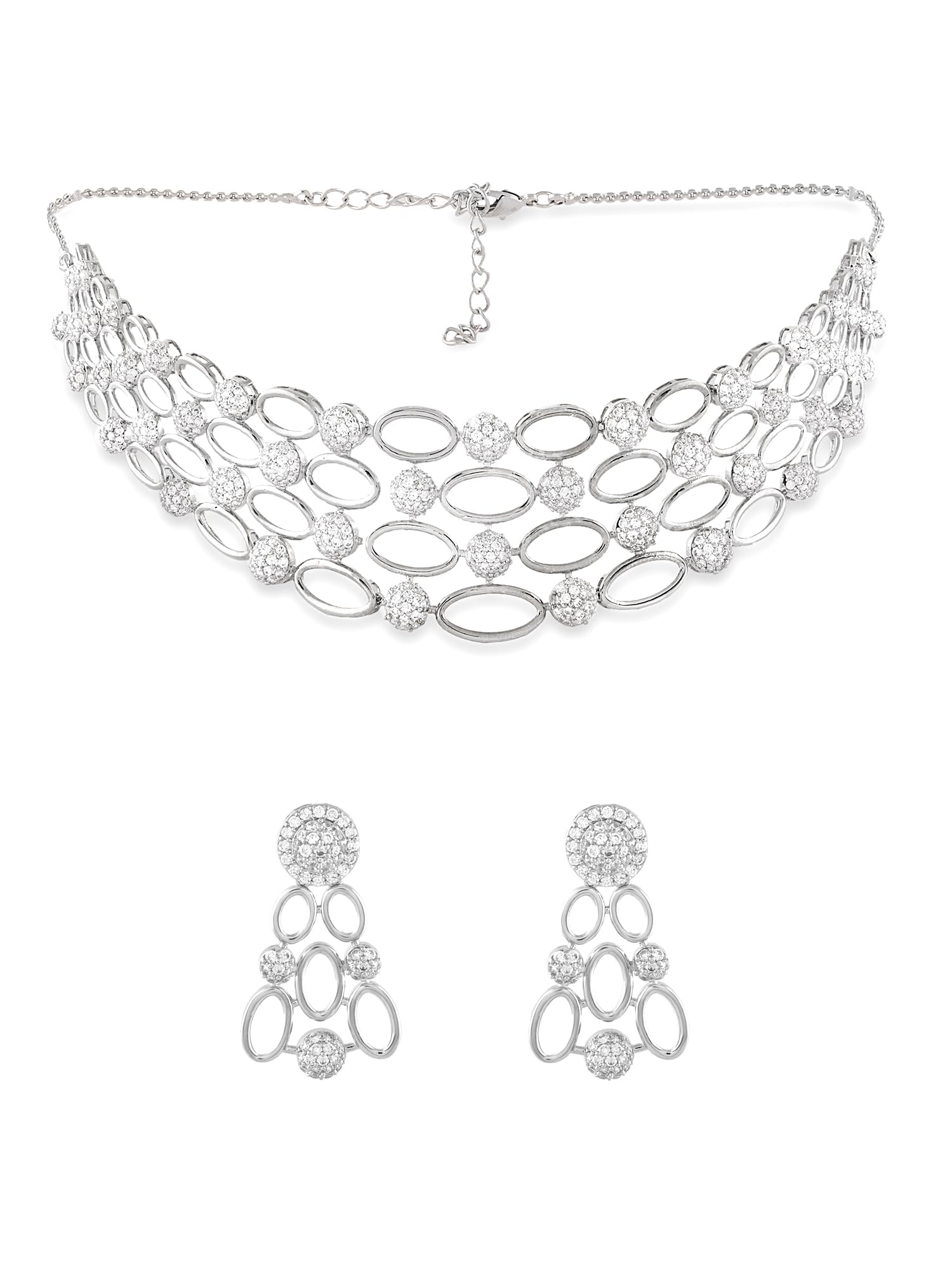 ZAVERI PEARLS Silver Tone Dazzling Cubic Zirconia Brass Choker Necklace & Earring Set For Women-ZPFK17334 (B0CTQV67KY) Amazon Price History, Amazon Price Tracker