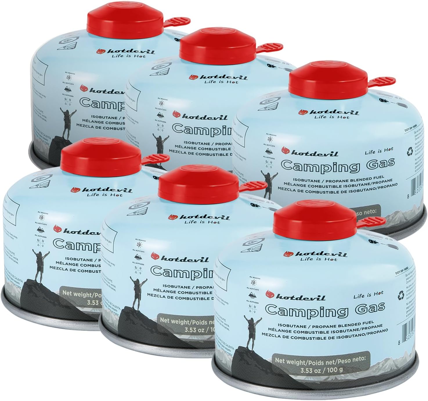 BlueFire Isobutane Fuel Canister Butane Propane Blend Fuel 100 Gram Camping Stove Fuel Gas Canister 3.53oz(6 Packs)