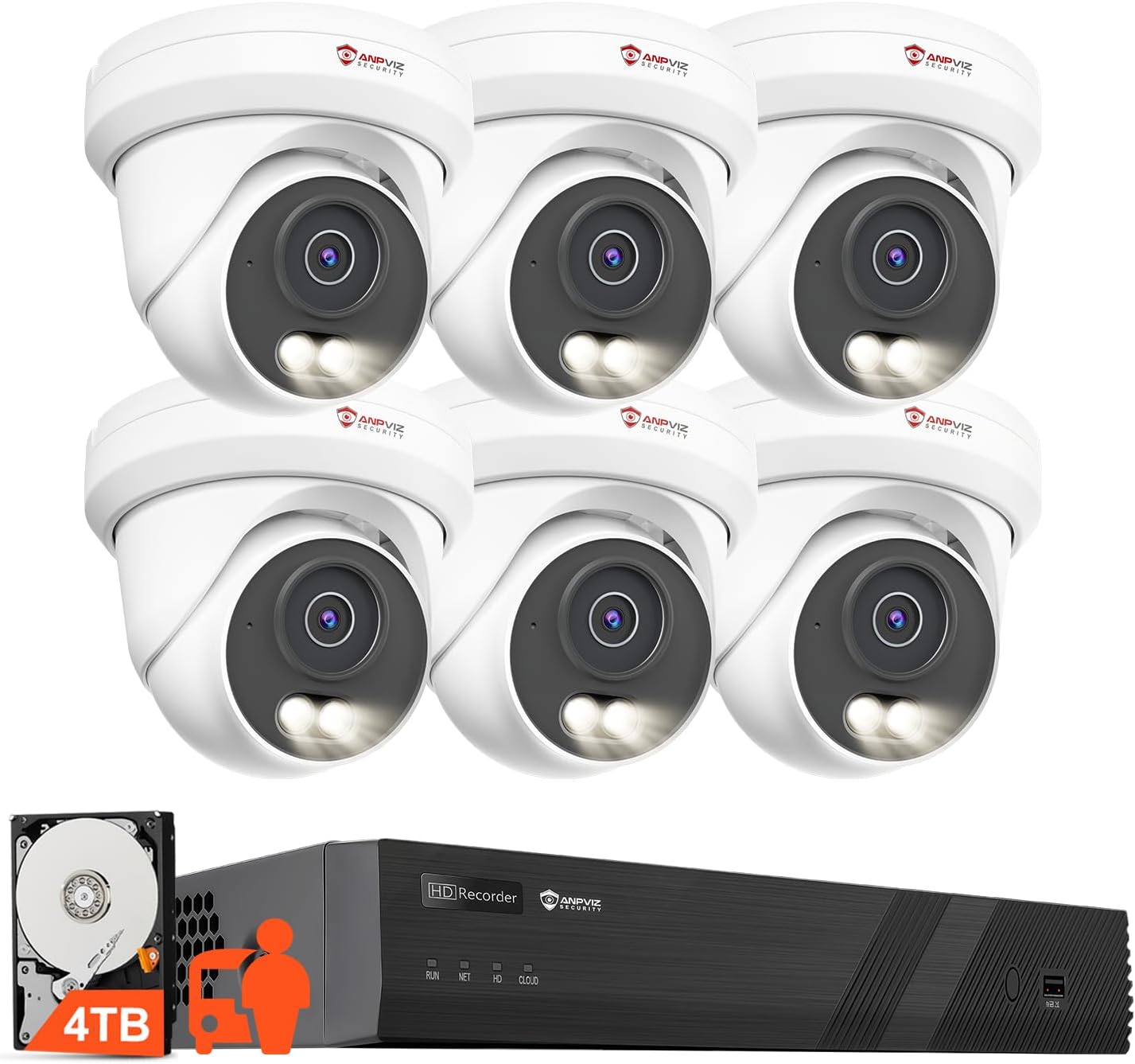 Anpviz 8CH 4K PoE Security Camera System, 6pcs 8MP Wired PoE IP Cameras with Human Vehicle Detection, Smart Dual Light Color Night Vision, 4K/8MP 8CH NVR with 2TB HDD for Business Home (U Series)