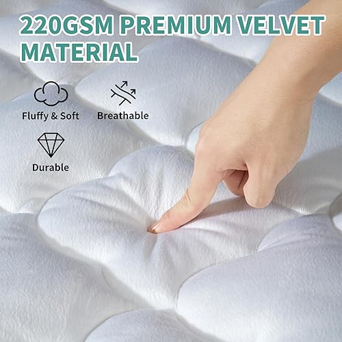 Miniatura 3 de Ivellow Cubrecolchón acolchado Queen para dolor de espalda, extra grueso, de terciopelo afelpado, para cama tamaño Queen, funda de colchón