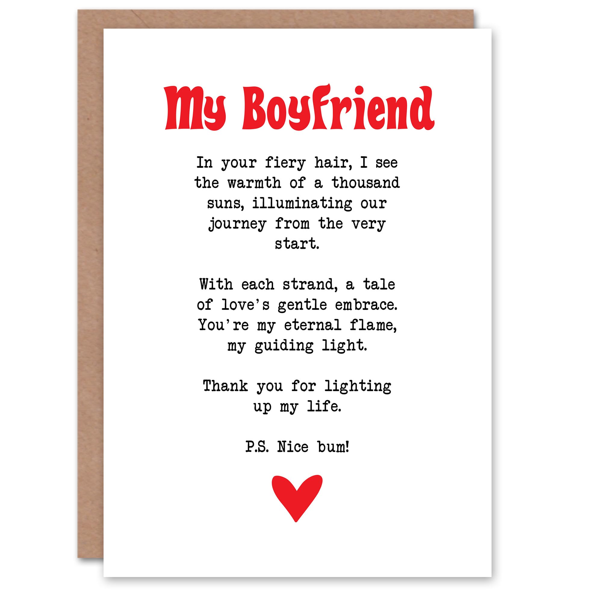 Artery8 Greeting Card Love Poem Ginger Boyfriend Romantic Funny For Him Man Valentine's Day Card
