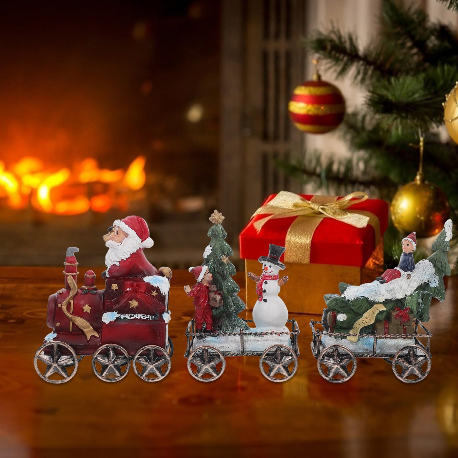 3piezas Decoraciones Navideñas Juego De Trenes De Resina para Escritorio Adorno De Tren Navideño Decoración Festiva De Mesa para Fiestas Navideñas