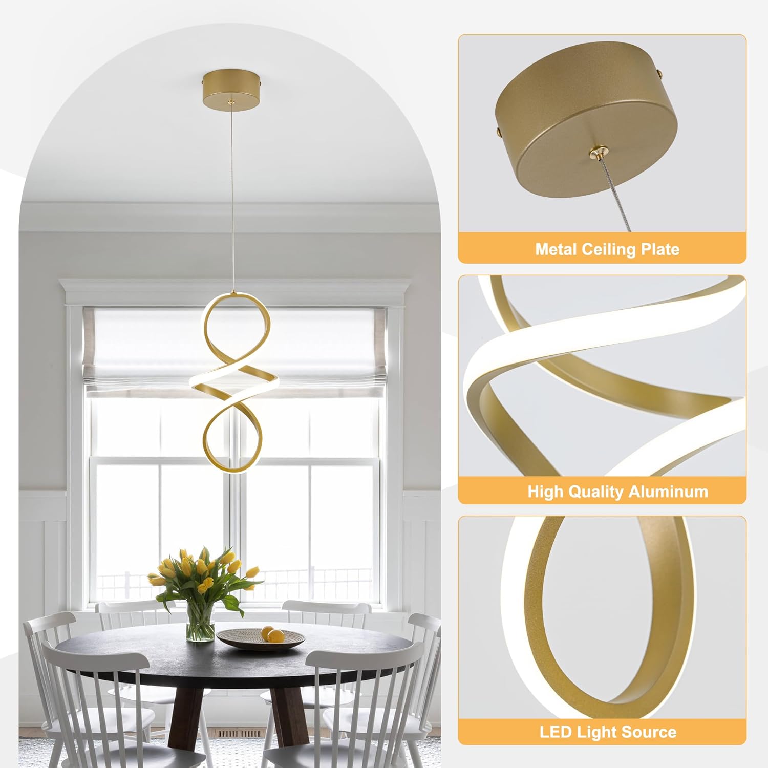Condition photo showing New/Like New for mayna spiral kitchen pendant lighting, 4000k modern led pendant light fixture, 18w adjustable height island light fixture for kitchen bedroom kitchen island cafe, 1 pack (gold) gold spiral 4000k 1-pack