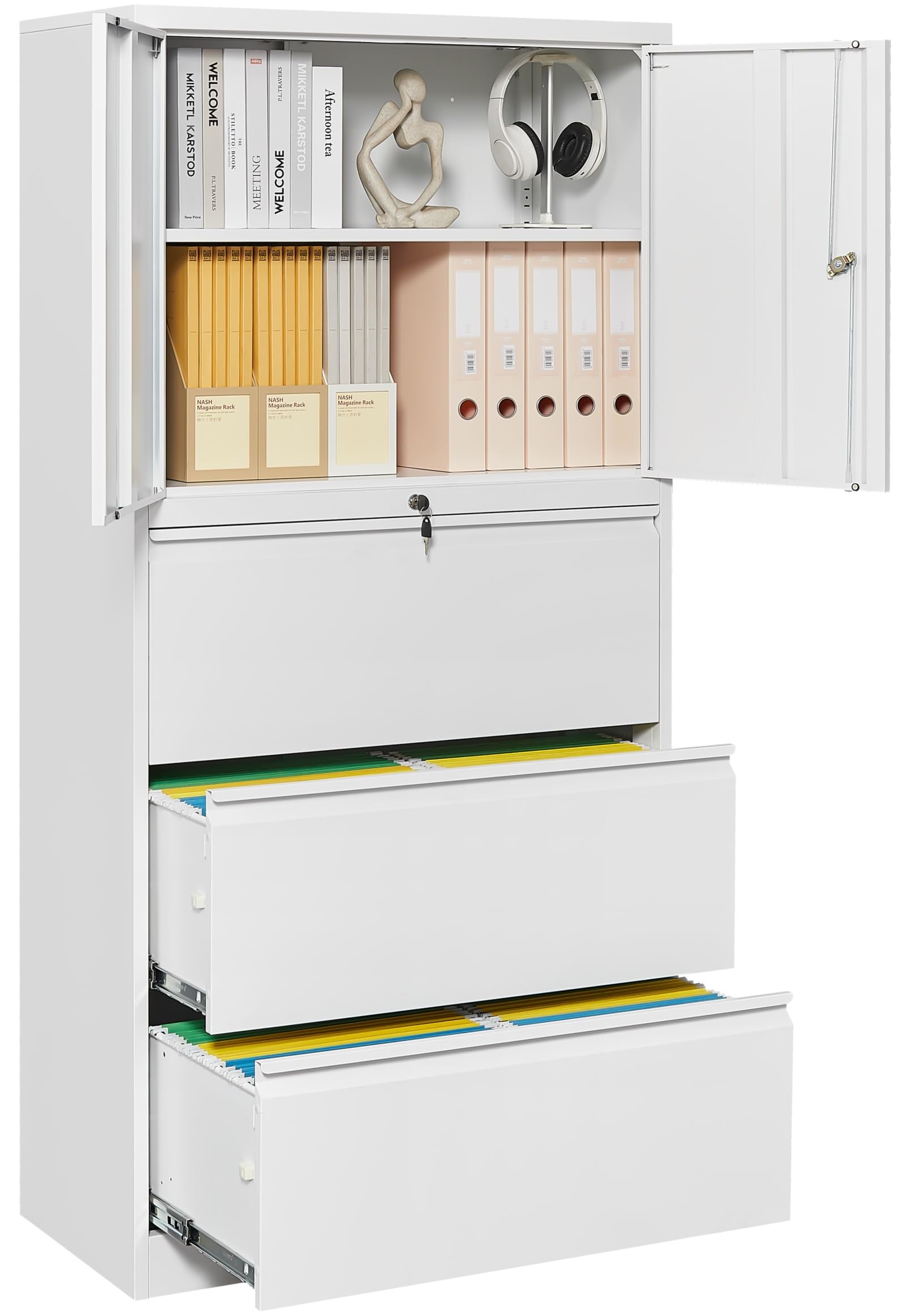 SISESOL 3 Drawer Lateral File Cabinet with Lock,White Filing Storage Cabinet with Doors and Shelves,Locking Metal Storage Cabinets with Drawers for Home,Office,Garage,School,Fit A4/Letter/Legal File