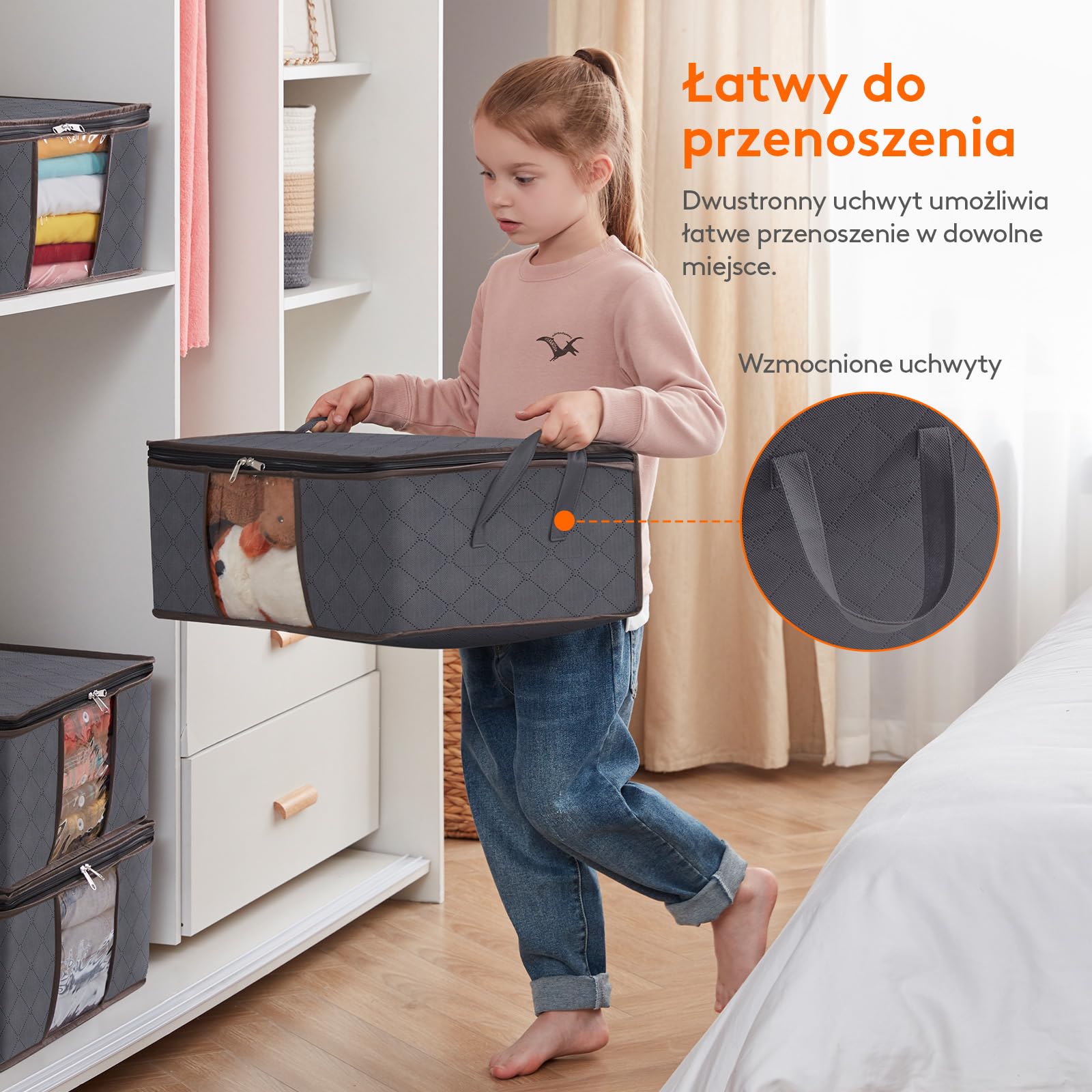 Lifewit Torba do Przechowywania Ubrań Składany Pojemnik do Przechowywania Szafa ze Wzmocnionym Uchwytem Wytrzymała Tkanina Przezroczyste Okienko na Swetry,Płaszcze,T-shirty,Koce,Opakowanie 6,35L,Szary
