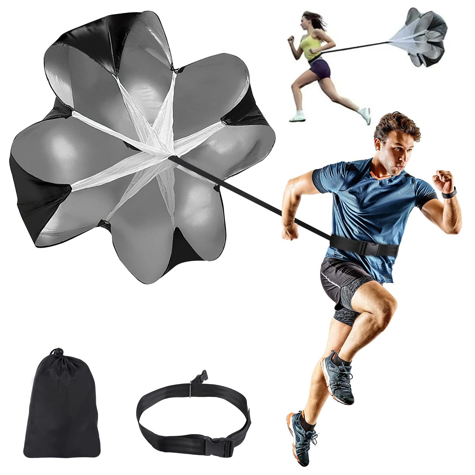 Paracadute da corsa da 142 cm, con cinghie regolabili, attrezzatura da allenamento per resistenza e agilità, attrezzatura per allenamento di velocità per basket per migliorare la potenza e la