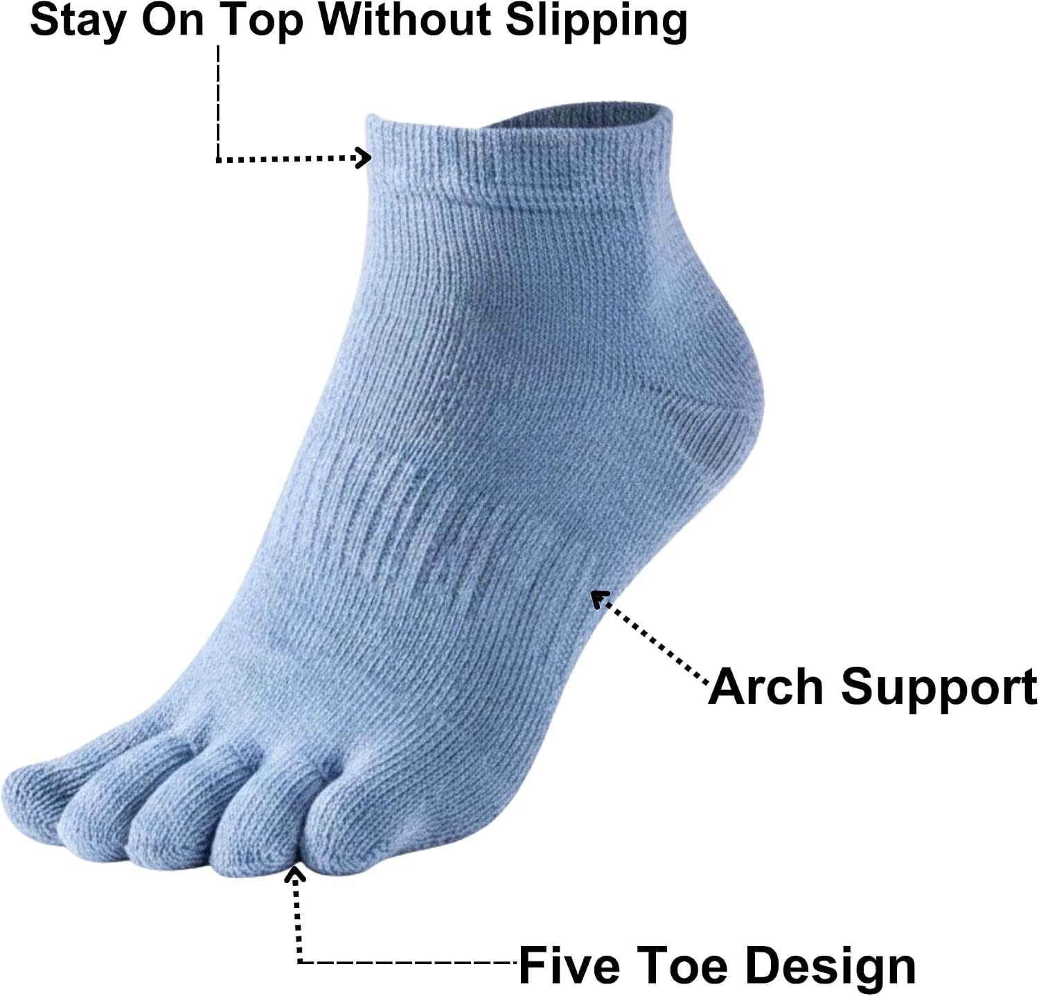 Soxsense Bamboo Viscose Soft Breathable Athletc Toe Socks Ankle Low Cut Casual Finger Socks Non Slip for Men Women 3 Pairs