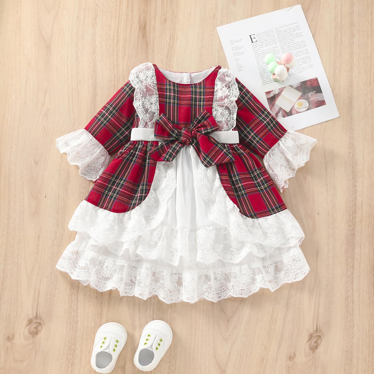 Toddler Baby Girl Christmas Dress Outfit Plaid Print Princess Dresses (Color2,2-3T)