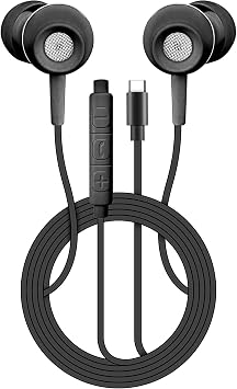 SENTRY OSE400 in-Ear Earbuds with Wired USB-C Connection, Inline Volume Controller & Microphone, Noise Isolation, Black