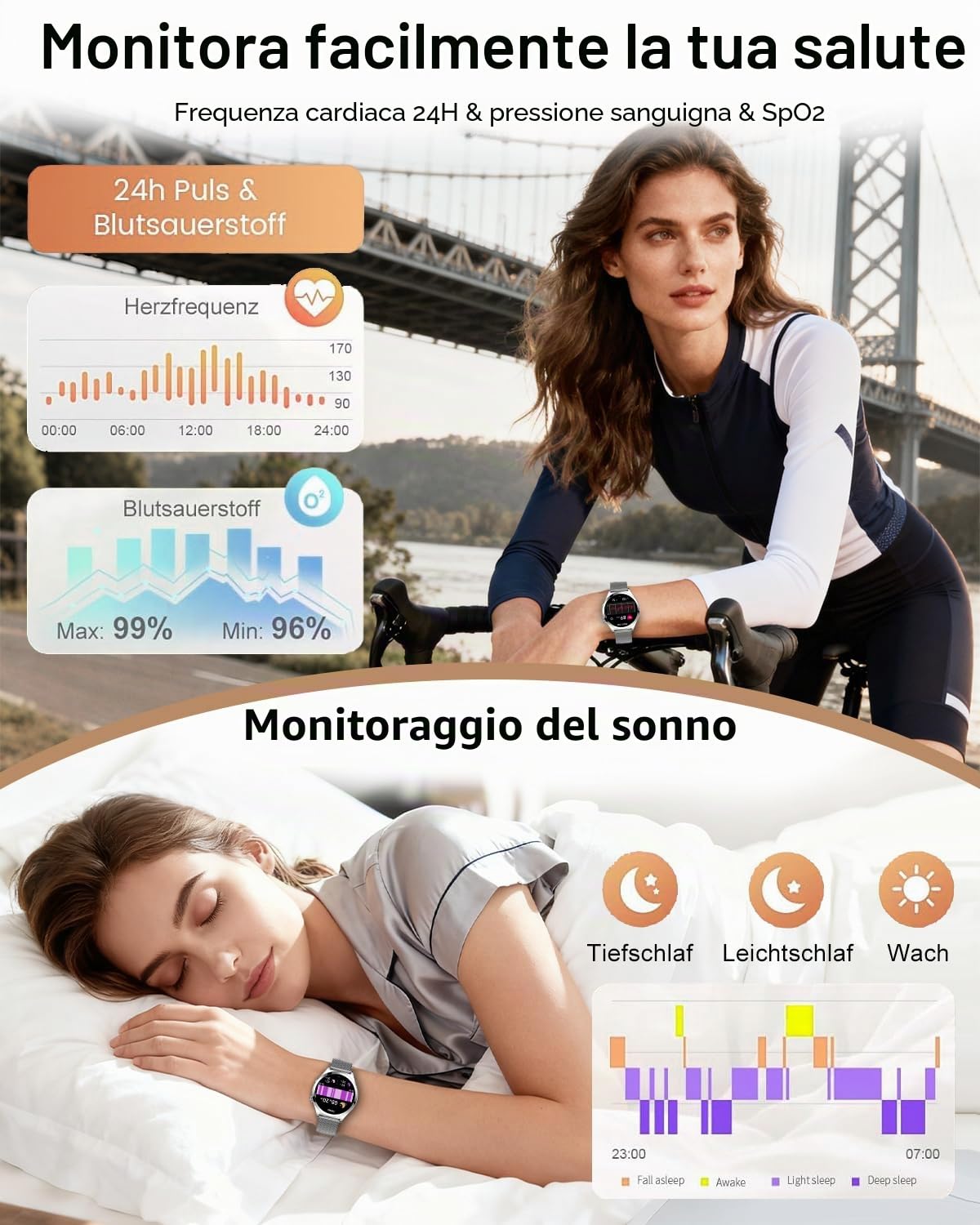 Smartwatch Donna, 1,27” Orologio Smartwatch con Chiamata Bluetooth, 120+ Sport, 24H Frequenza Cardiaca SpO2 Sonno, Fisiologia Feminile, IP68 Impermeabile, Smart Watch per Android iOS Argento