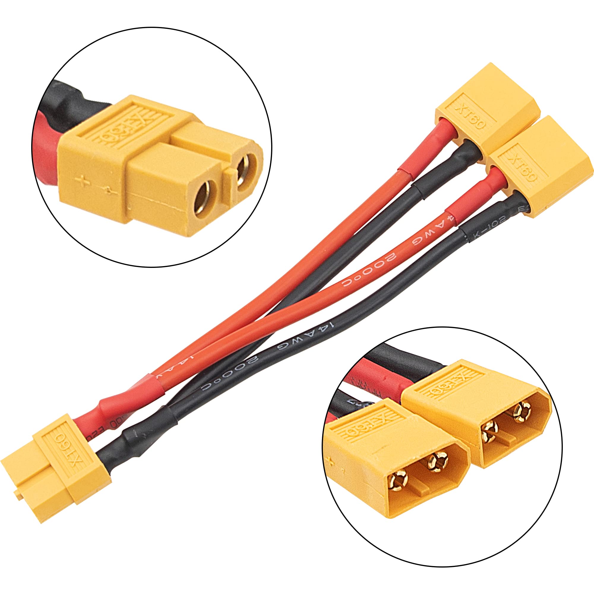 Adaptador Paralelo XT60 Con Cable Y - Divisor Para 3 Baterías, 14AWG, Para RC Y LiPo
