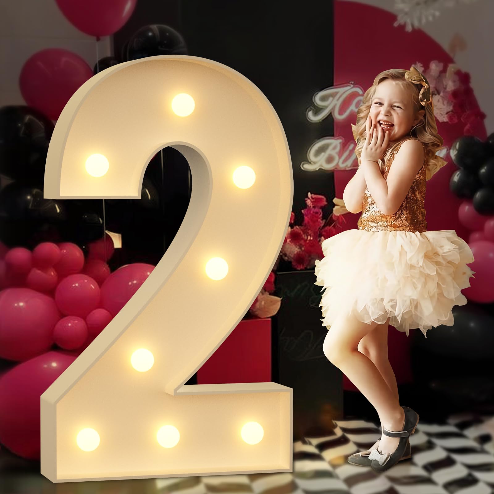 Light up Numbers 2, 3FT Giant Marquee Numbers for 2nd 21st Birthday Decoration, Anniversary Party Decor, 2026 Graduation Decoration, Pre-Cut Foamboad