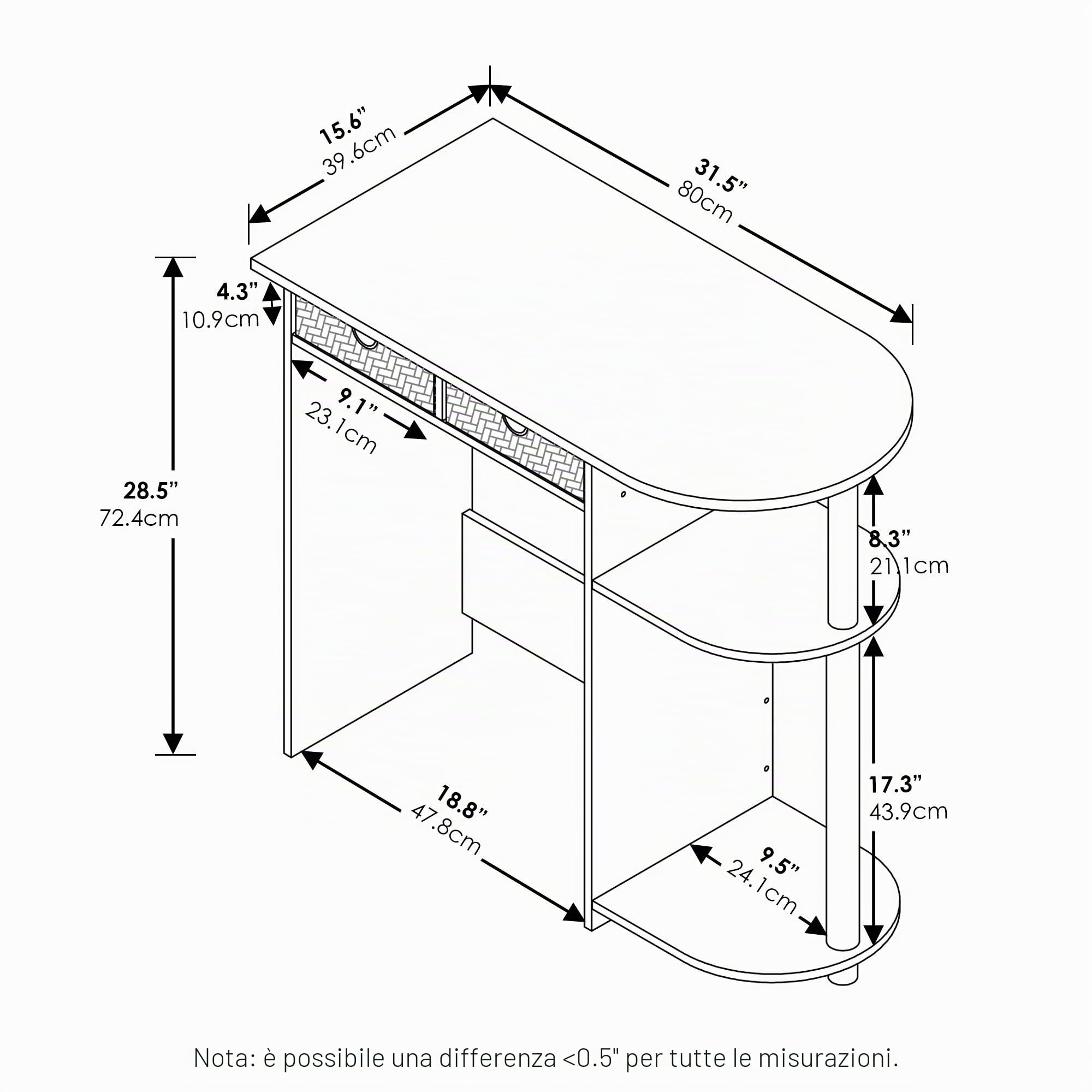 Furinno Go Green Home Laptop Notebook Computer Scrivania/Tavolo, faggio/avorio/bianco