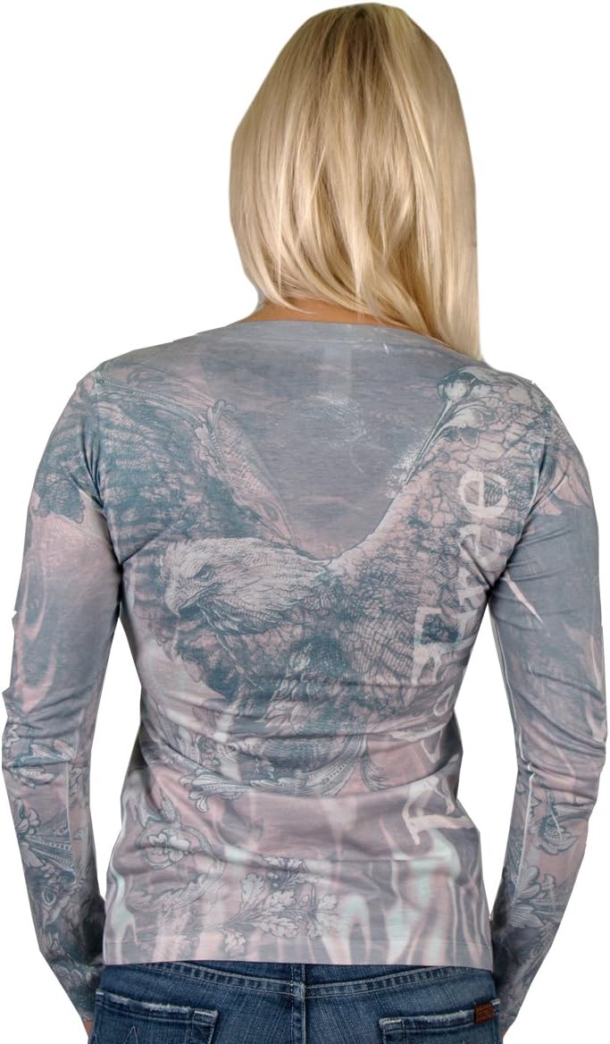 Hot Leathers Multi Decorative Eagle Ladies Sublimation Long Sleeve T-Shirt
