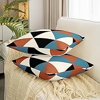 Vista 3 de jejeloiu Juego de 4 fundas de almohada geométricas coloridas de 20 x 20 pulgadas, fundas de almohada decorativas geométricas negras y marrones