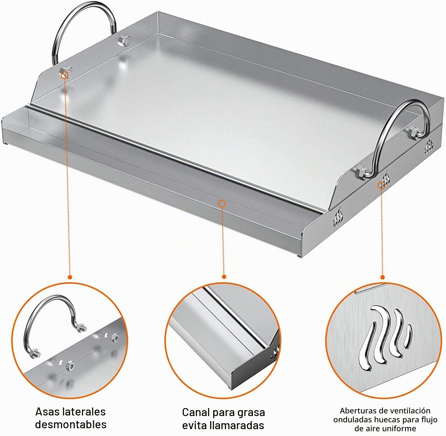onlyfire Plancha Barbacoa de Acero Inoxidable Universal para Barbacoa de carbón, Parrilla de Gas y más, Rectangular, 51x32x7cm