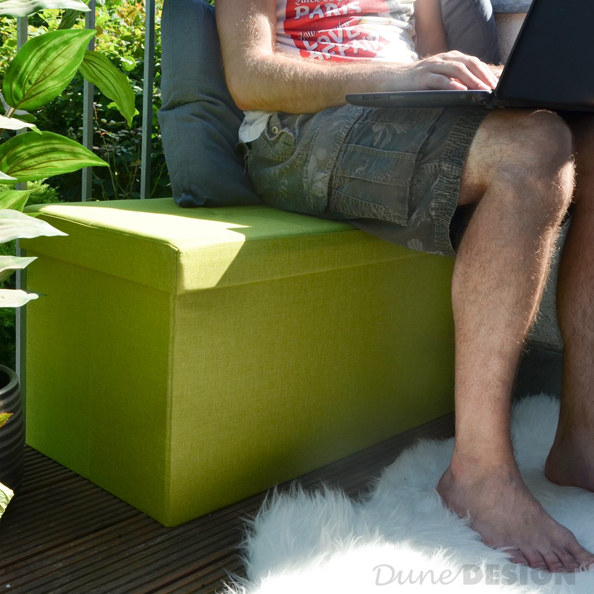 DuneDesign Banc de Rangement 76x38x38cm Coffre Pliant 80L rembourré Vert Clair