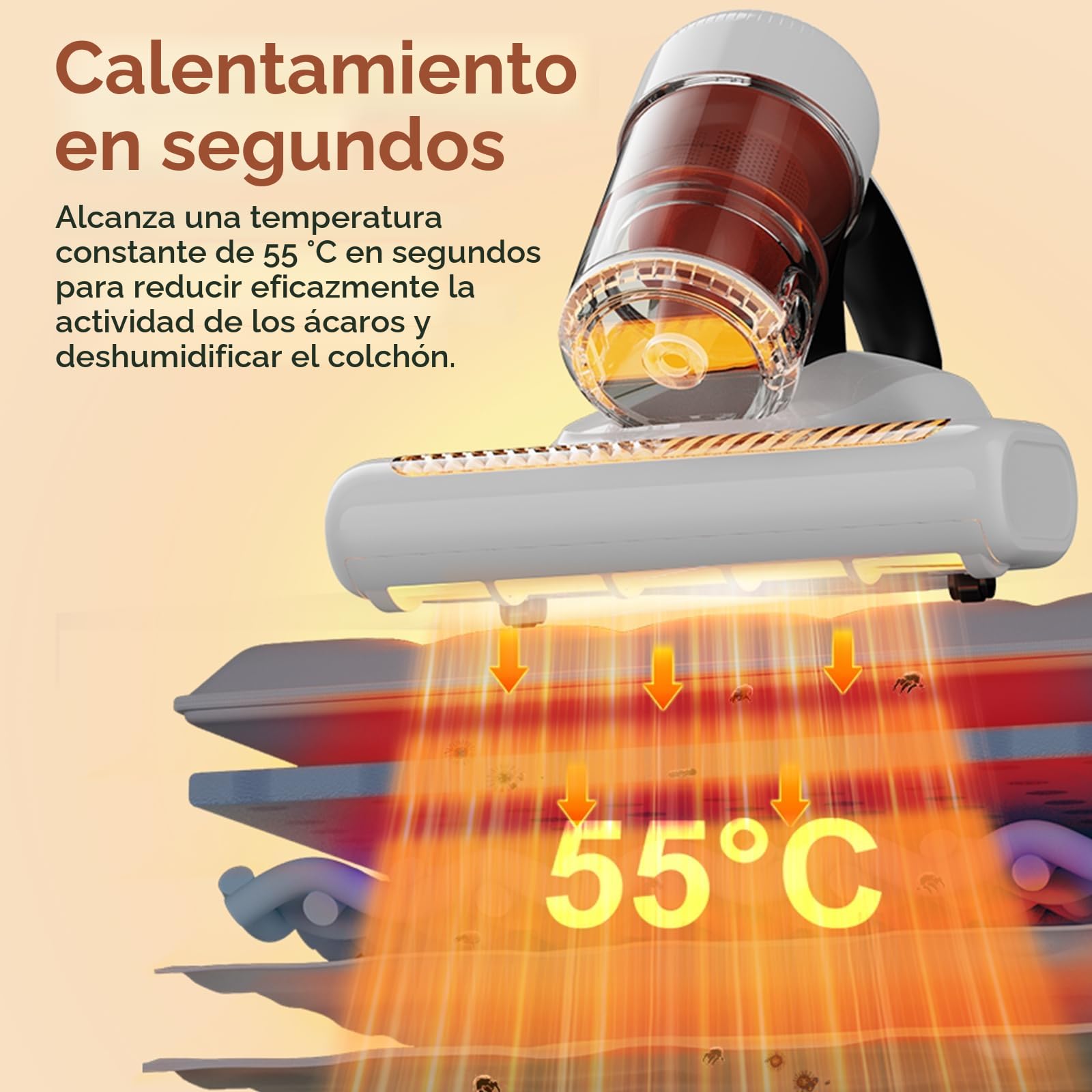 JIGOO J200 Aspirador de Ácaros, 500W Aspiradora antiácaros de Mano con Luz UV, función de ultrasonido, Especial Alergias, Antiácaros Mata el 99.9% de los Ácaros, Especial para Colchones y Sofás