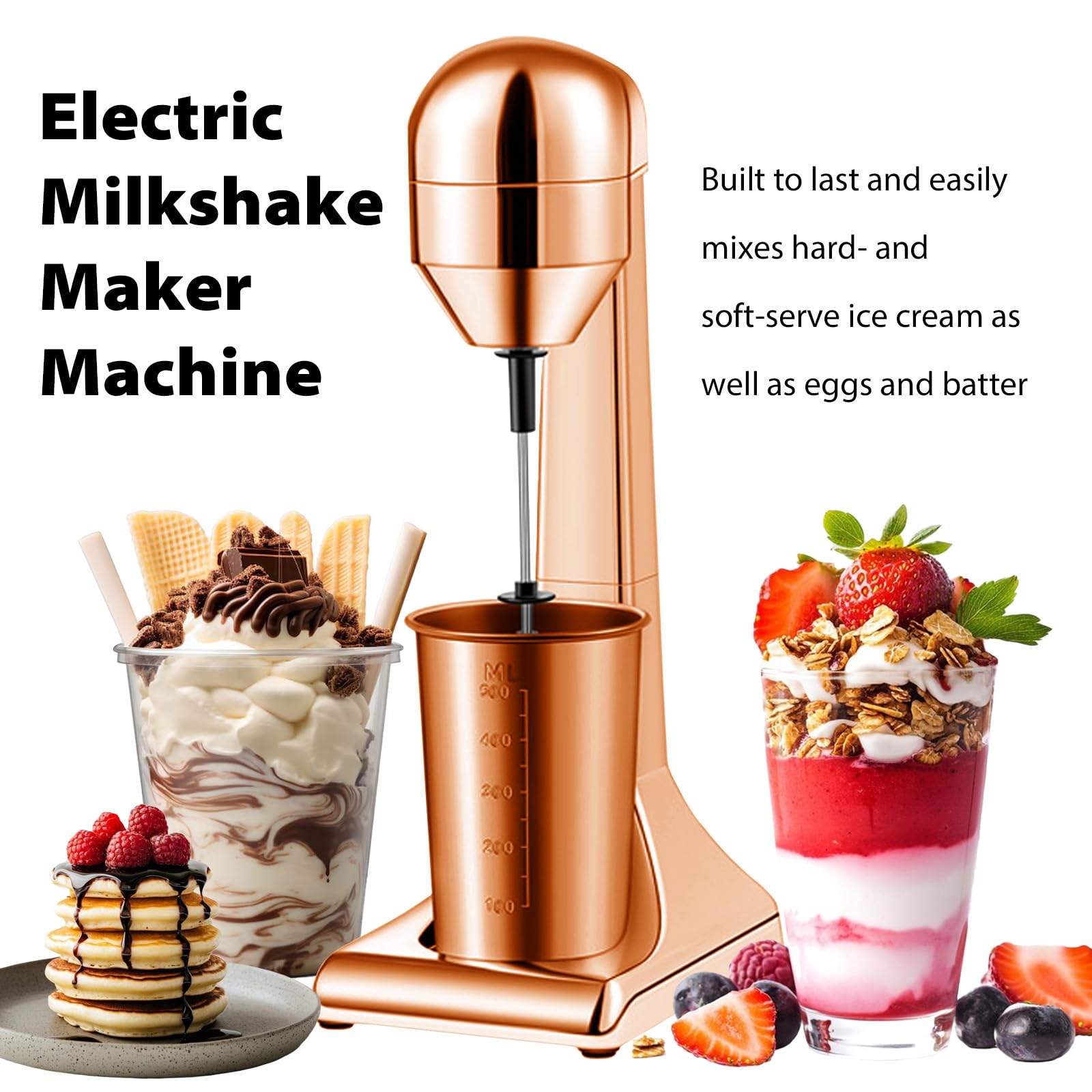 Milkshake Maker, Mixeur à boissons, avec 1 gobelet mélangeur en acier inoxydable 500 ml, 230 V/100 W, 2 vitesses de rotation réglables, gobelet en acier inoxydable, shake de lait et de protéines