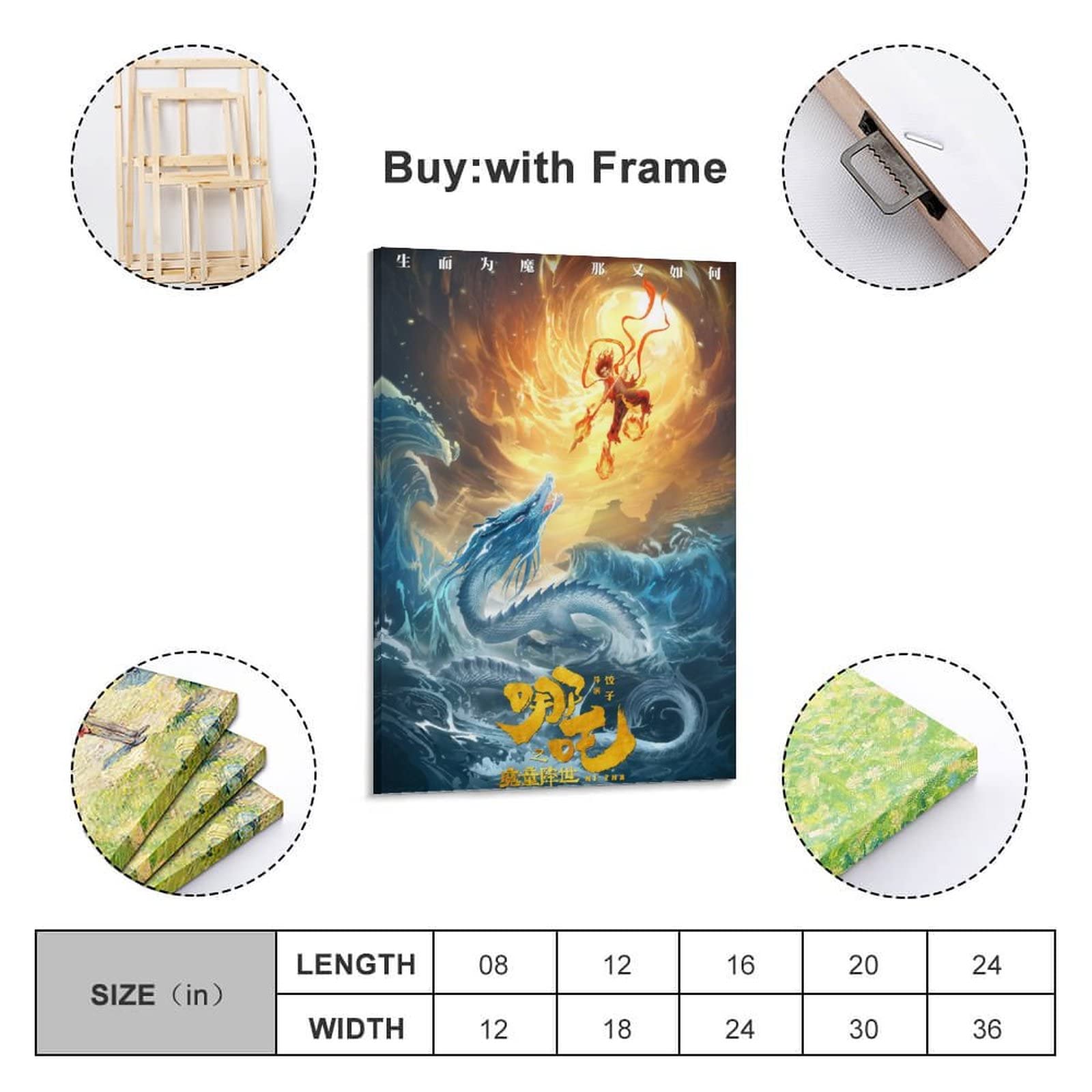 Poster con film anime, mito Nezha nascita del demone bambino, su tela, poster da parete e decorazione da camera da letto moderna per la famiglia, 60 x 90 cm