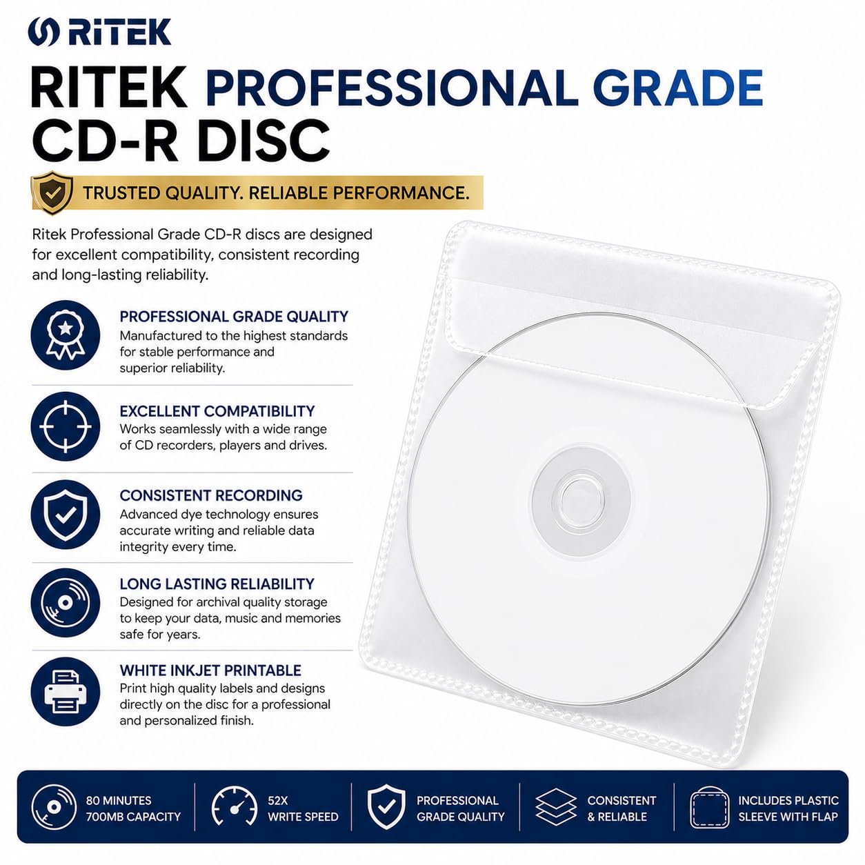 5 x bianco Top CD-R80 700MB 52X in plastica maniche Dragon Trading prodotto