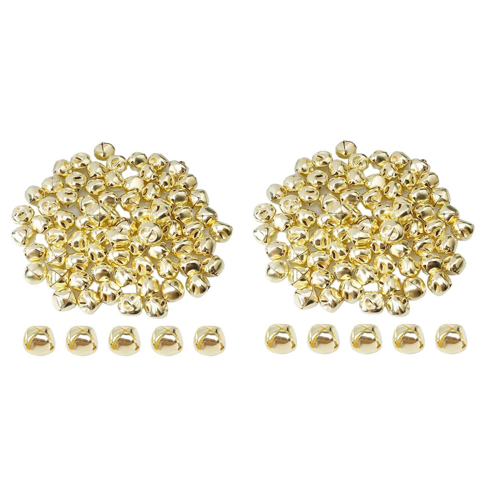 Hndhbfgrt 200 Pieces Jingle Bells, 15mm Metal Jingle Bells Mini Craft Bells Beads for DIY Gold