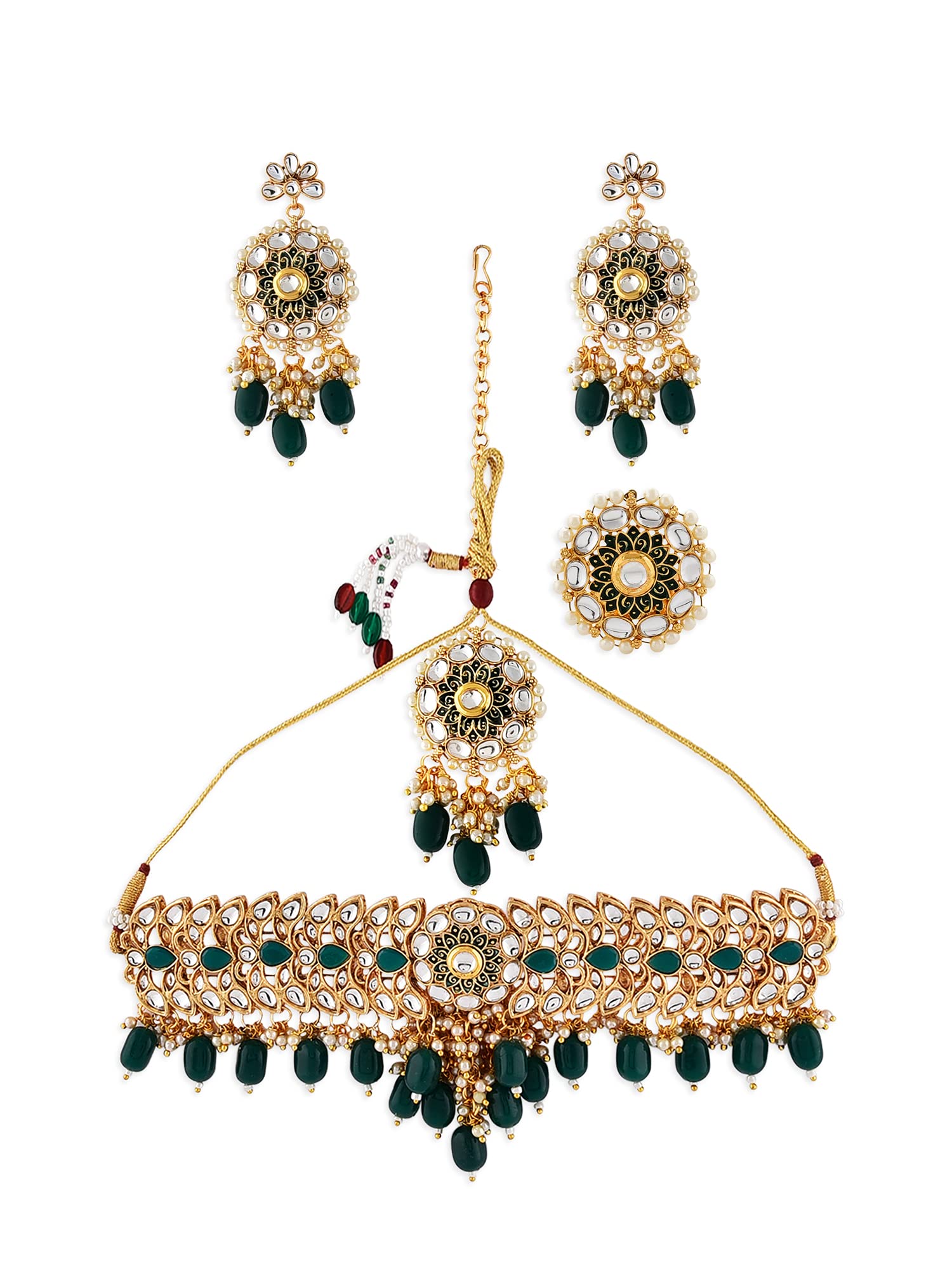 ZAVERI PEARLS Green Meenakari Kundan Necklace Earring Maangtikka & Ring Set For Women-ZPFK10496 (B09DT6BNVM) Amazon Price History, Amazon Price Tracker