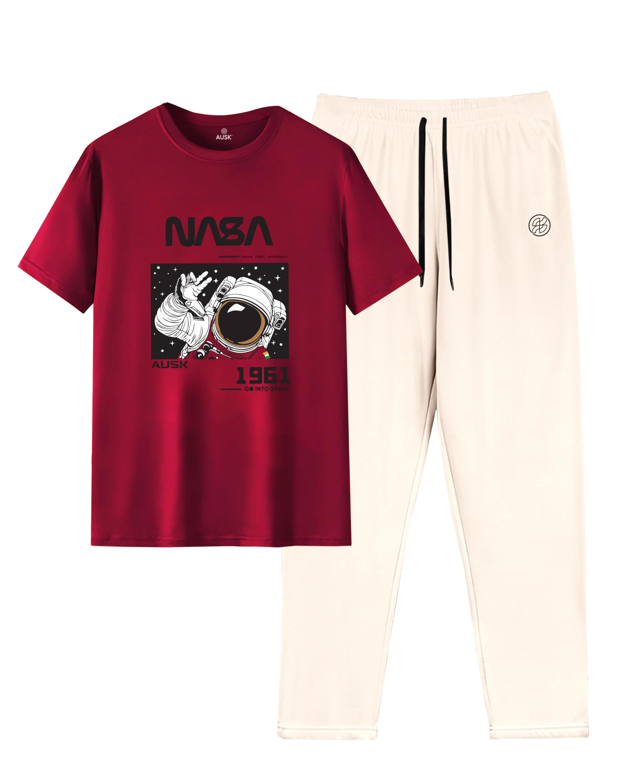 ausk Printed Round Neck Cotton Oversize Half sleeves Co-ord set Tracksuit For Men-picture-53