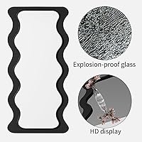 Vista 4 de Espejo ondulado de 65 x 24 pulgadas, espejo de longitud completa con marco de madera, espejo de piso, espejo de pared irregular, para colgar