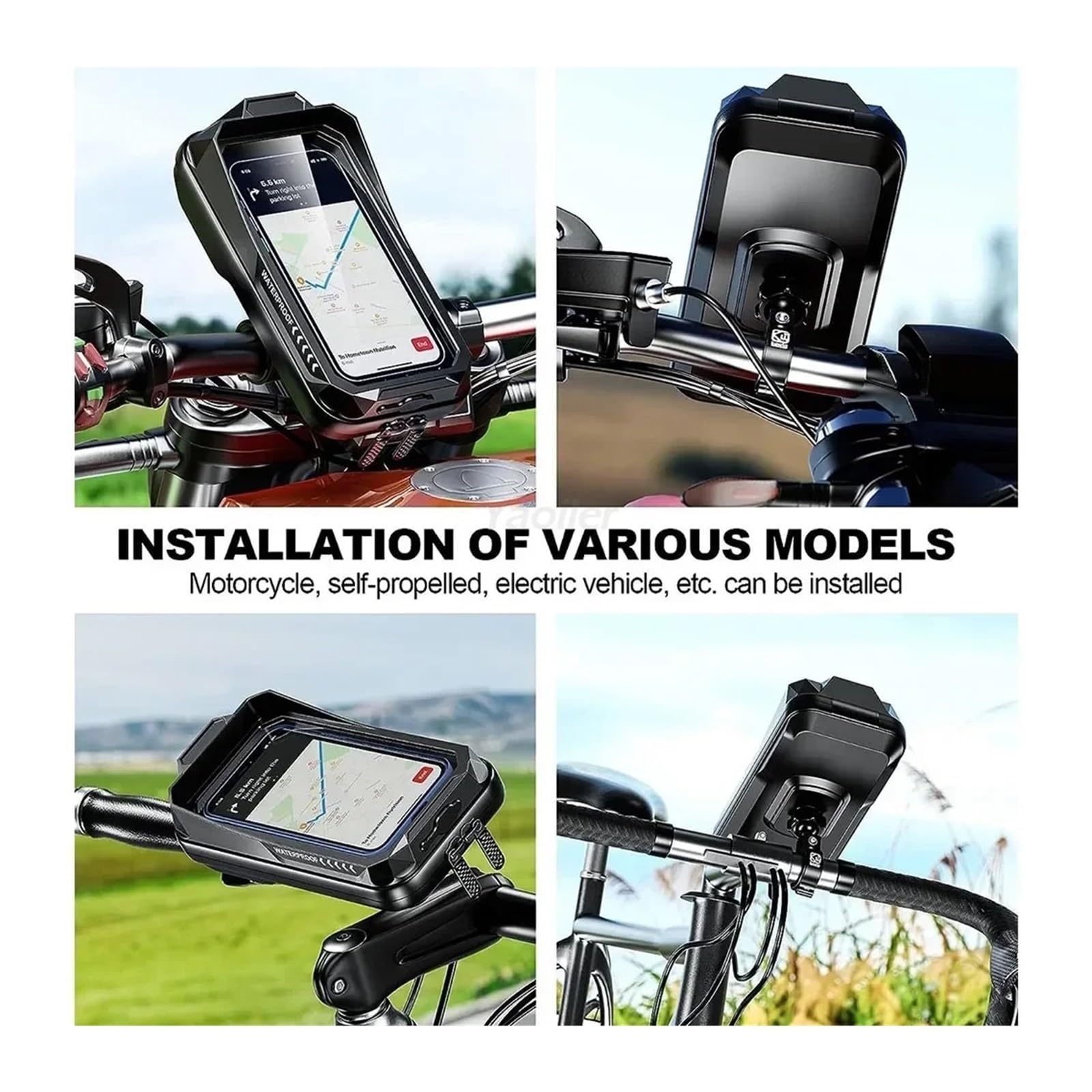 Motociclo Supporto GPS Supporto Telefono Moto Impermeabile Universale Anti-vibrazione Con Visiera Parasole Touchscreen Smartphone Da 4,7" A 7,0". Porta Cellulare Motociclo(Rearview mirror)