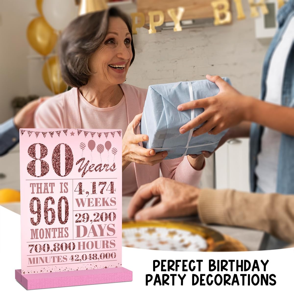 80th Birthday Decorations for Women,80th Birthday Table Decorations,Rose Gold Back in 1946 Birthday Poster Acrylic Table Sign with Stand,80 Anniversary Decor Gifts Pink Rose - Image 2