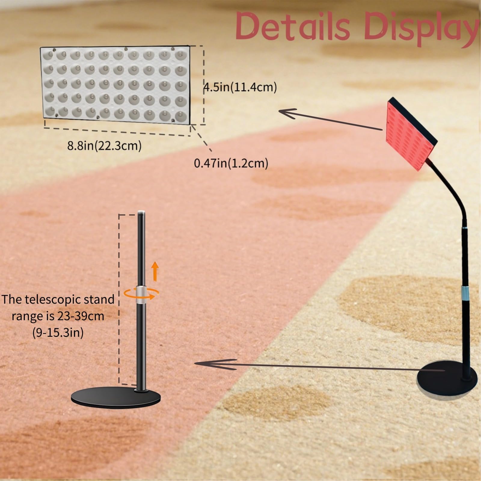 Lampa panelowa do terapii światłem czerwonym 30 W 100 LED, bliska podczerwień, podwójne długości fal 660 nm i 850 nm, regulowana jasność z timerem dla całego ciała, regulowana wysokość
