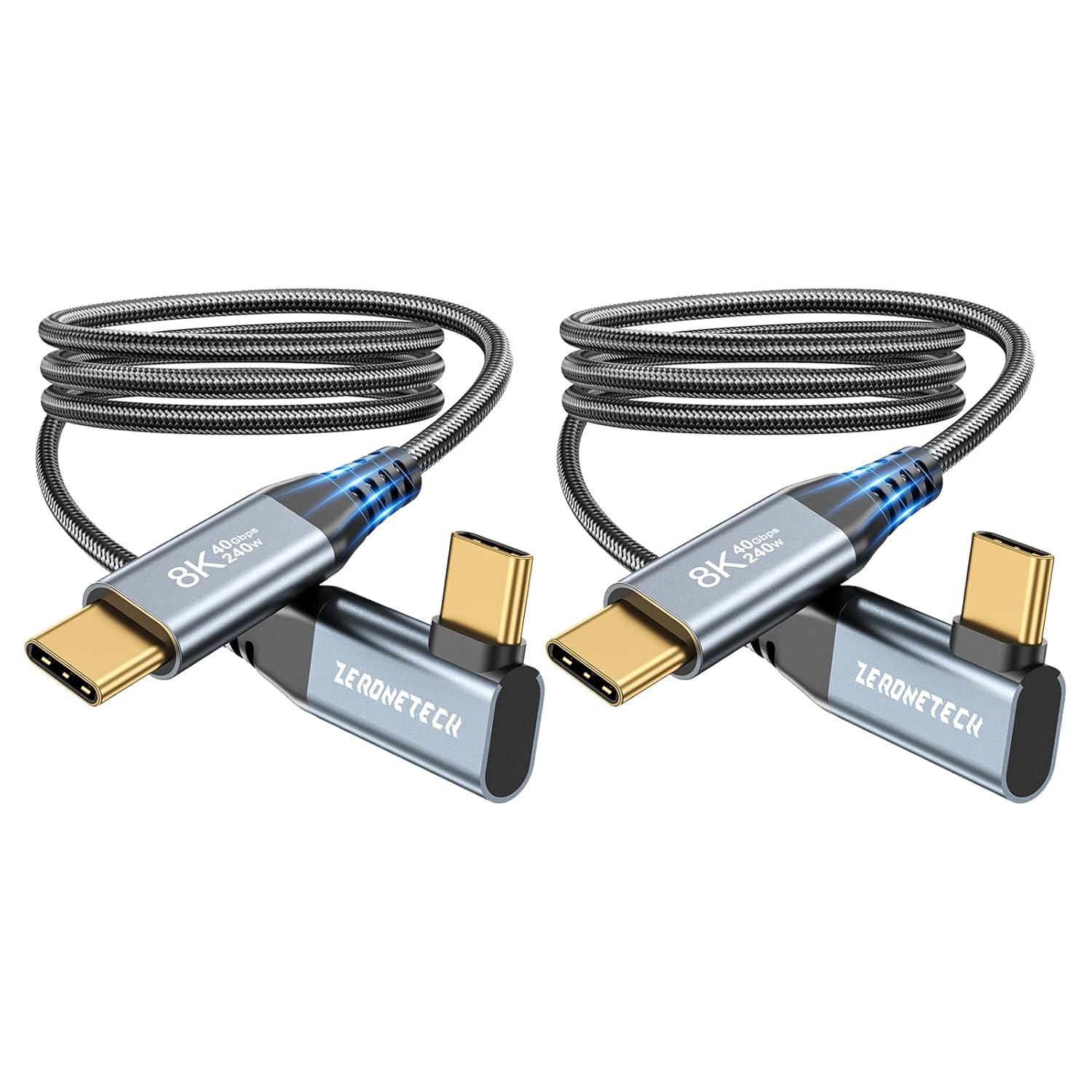 ZeroneTeck [6FT 2-Pack USB 4 for Thunderbolt 4 Cable, [Durable] 8K@60Hz/4K@144Hz USB C Monitor Display Cable, 40Gbps High Speed Data Transfer Right