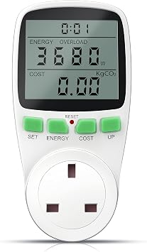 Electricity Usage Monitor Power Meter Plug Backlight LCD Energy Monitor Plug Watt Meter, UK Socket Power Monitors, Power Consumption Energy Saving Amp Watt KWH Volt Meter Outlet