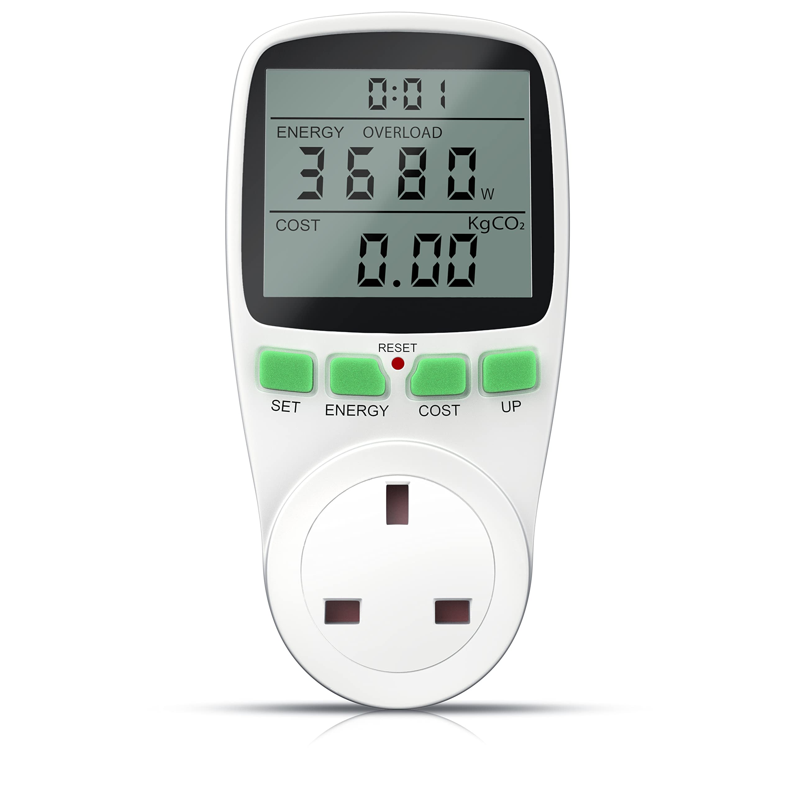 Bearware White Electricity Usage Monitor Power Meter Plug Backlight Lcd Energy Monitor Plug Watt Meter, Uk Socket Power Monitors, Power Consumption Energy Saving Amp Watt Kwh Volt Meter Outlet