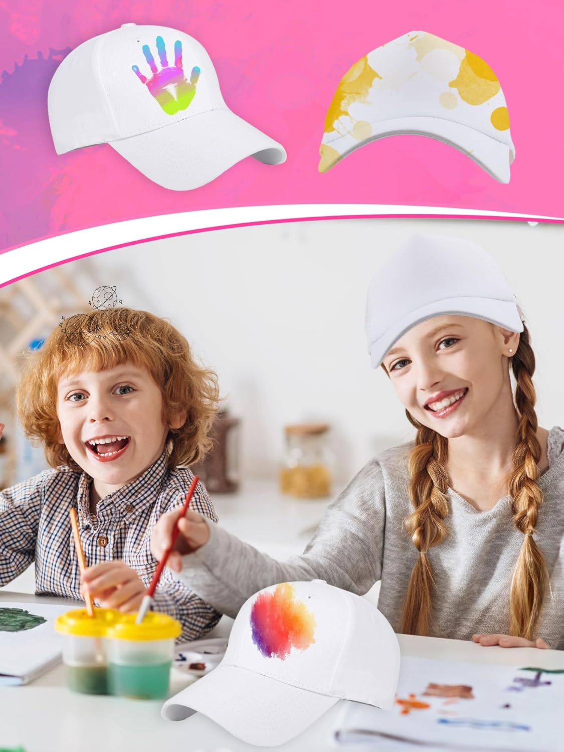 12 Pack Kids White Baseball Caps Bulk Adjustable Blank Cotton Hats Plain Solid Ball Hat for DIY Paint Summer Outdoor Sport