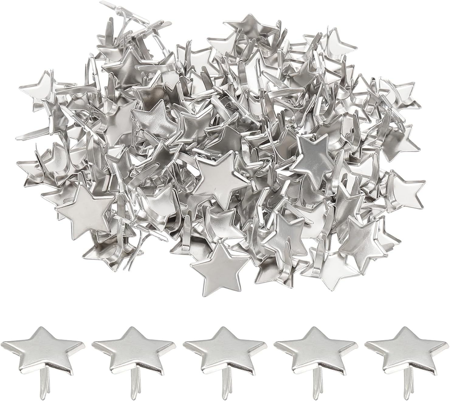 PATIKIL Brads Paper Fasteners, 100 Pcs Mini Metal Star Pastel Brads Round Head Fastener Split Pins for Art Craft Scrapbooking DIY Supplies, Silver Tone, 0.6"x0.4"