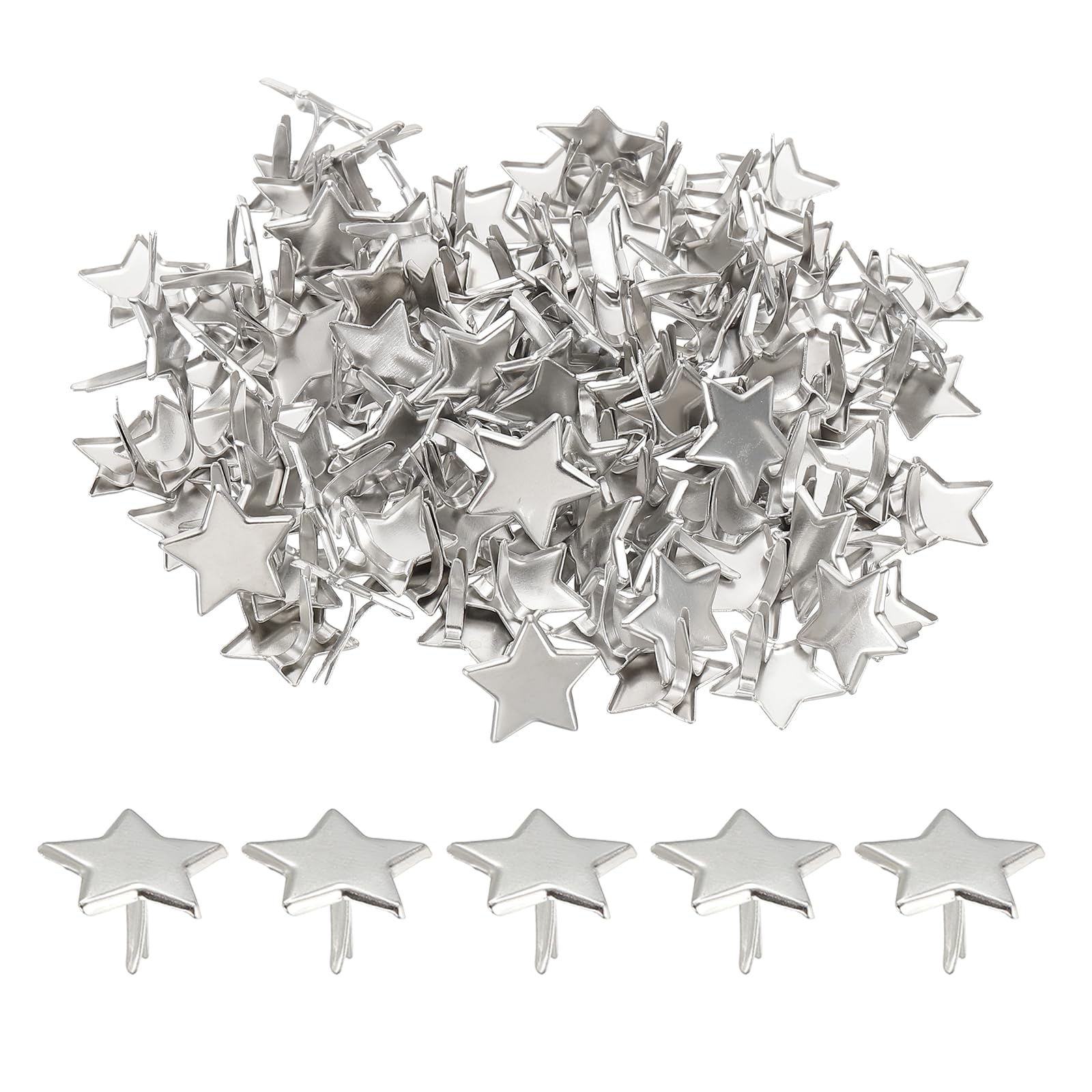 PATIKIL Brads Paper Fasteners, 100 Pcs Mini Metal Star Pastel Brads Round Head Fastener Split Pins for Art Craft Scrapbooking DIY Supplies, Silver Tone, 0.6